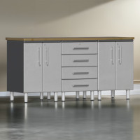 Silver Modular 4-Piece Garage Cabinet Workbench, 71 in Bamboo Top