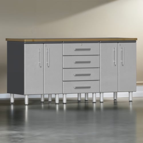 Silver Modular 4 Piece Garage Workstation Kit