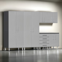 Silver Modular 6-Piece Garage Storage Cabinet Set with Tall & Wall