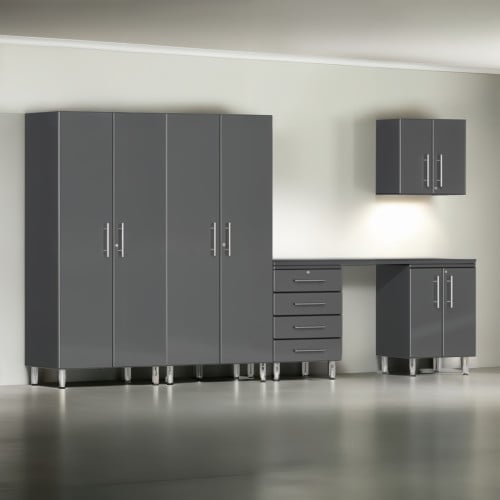 Grey Modular 6 Piece Garage Cabinet Kit with Workstation