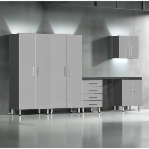 Silver Modular 6 Piece Garage Cabinet Kit with Workstation