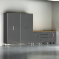 Grey Modular 6-Piece Garage Cabinet Set with Butcher Block Top