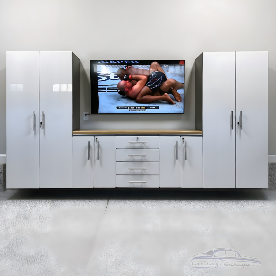 Silver Modular 6-Piece Garage Cabinet Set with Bamboo Butcher-Block
