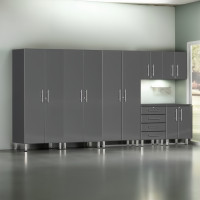 Grey Modular 7-Piece Garage Cabinet Set with Tall Closets, Wall & Base