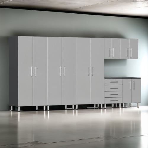 Silver Modular 7 Piece Kit of Garage Cabinets
