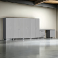 Silver Modular 7-Piece Garage Tall Storage Worktop Cabinet Set