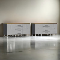 Silver Modular 8-Piece Dual Workstation Garage Cabinet Set, Bamboo Top