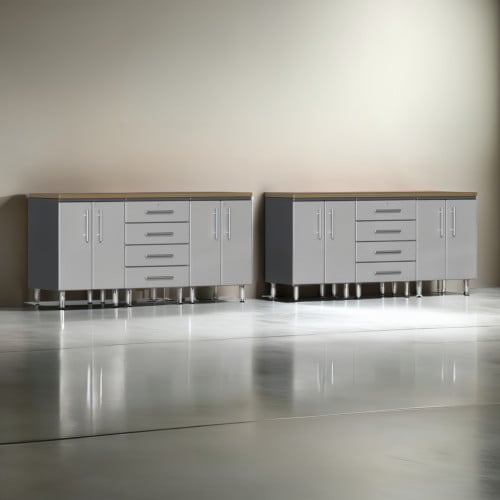 Silver Modular 8 Piece Dual Garage Workstation Set