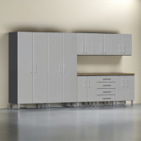 Silver Modular 9-Piece Garage Storage Cabinet System with Workbench