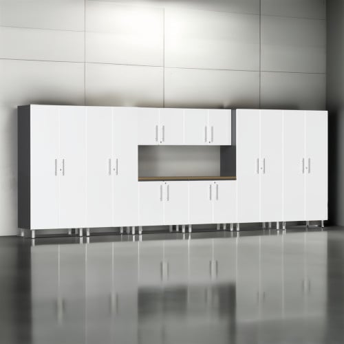 White Modular 9 Piece Garage Cabinet Kit with Worktop