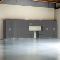Grey Modular 11-Piece Garage Cabinet Kit with Workstation
