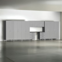 Silver Modular 11-Piece Garage Cabinet Set with Workstation