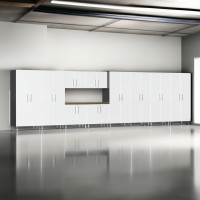 White Modular 11-Piece Garage Cabinet System with Bamboo Top