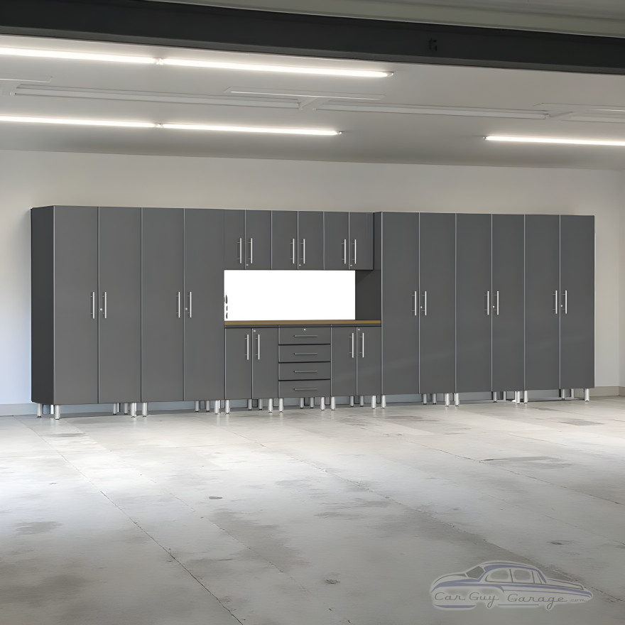 Grey Modular 12-Piece Garage Cabinet Set with Workbench