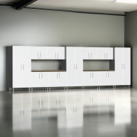 White Modular Ulti-Mate 13-Piece Garage Cabinet Set with Bamboo Tops
