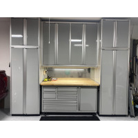 12 Foot Wide Aluminum Garage Cabinets with Rolling Tool Cart