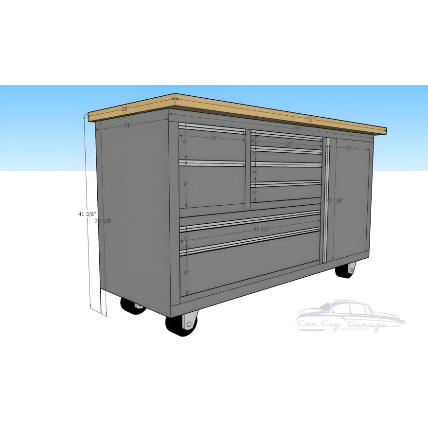 12 Foot Wide Aluminum Garage Cabinets with Rolling Tool Cart