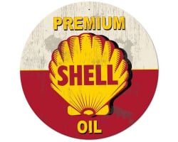 Red Premium Shell Oil Grunge LED Metal Sign - 42" x 42"