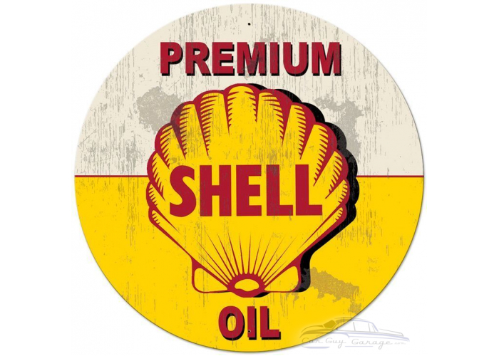 Yellow Premium Shell Oil Grunge Metal Sign - 42" x 42"