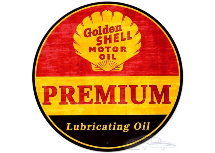 Golden Shell Motor Oil Premium Lubricating Oil Grunge Metal Sign