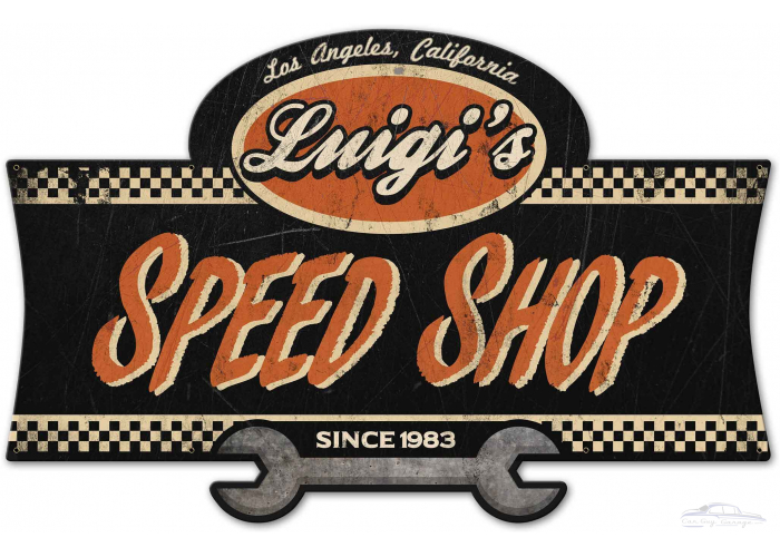 Speed Shop Personalized 46 x 30 Custom Shape Metal Sign