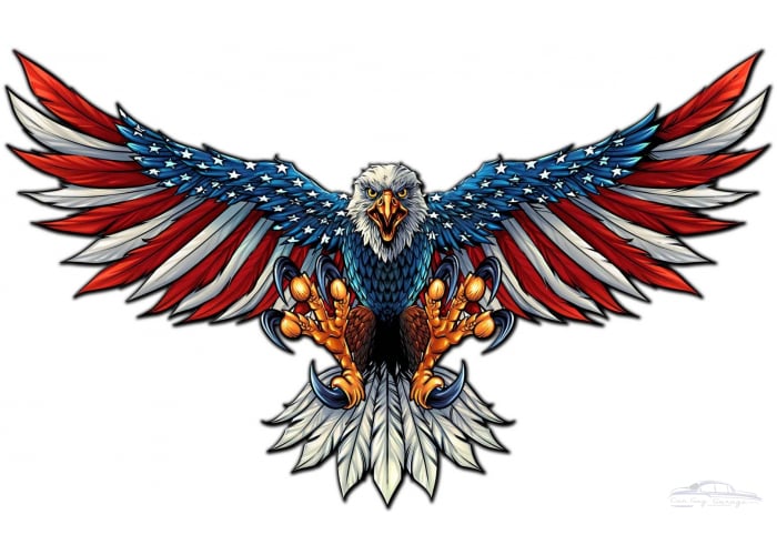 Eagle With US Flag Spread 18 Gauge 58 x 35 Custom Shape Metal Sign