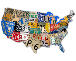 License Plate Map USA Metal Sign