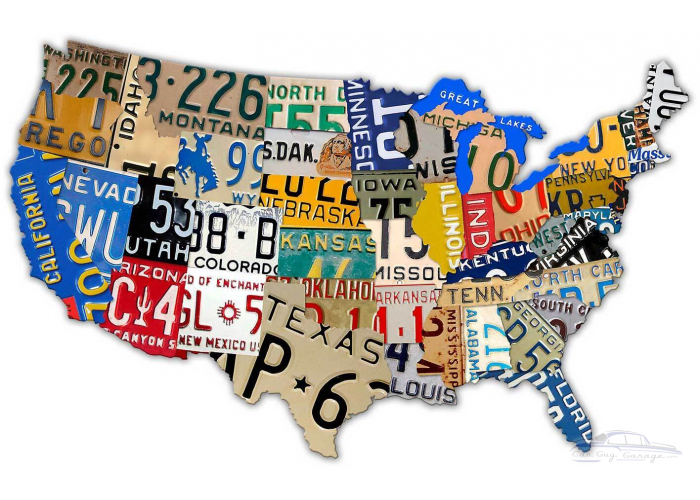 License Plate Map USA Metal Sign - 40" x 25"