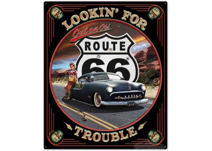 Lookin' for Trouble Custom Shape Metal Sign - 30" x 36"