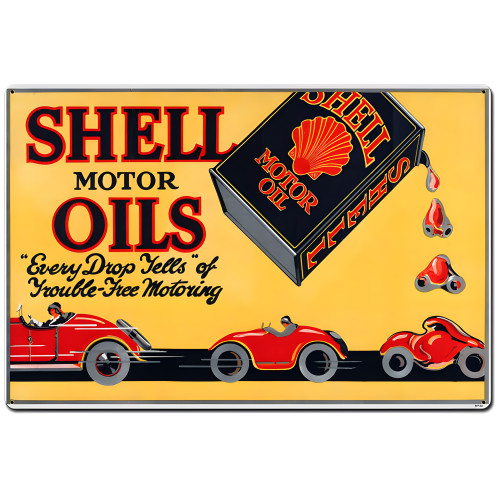 Shell Motor Oil Trouble Free Motoring Metal Sign - 36" x 24"