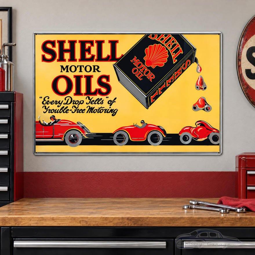 Shell Motor Oil Trouble Free Motoring Metal Sign - 36" x 24"