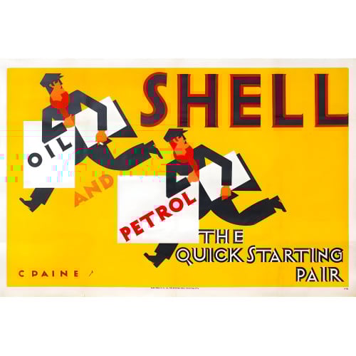 The Quick Starting Pair Shell Oil Two Men Metal Sign - 36" x 24"
