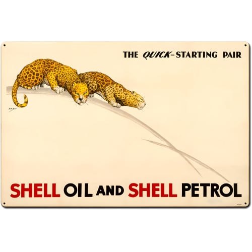 The Quick Starting Pair Shell Oil Cats Metal Sign - 36" x 24"