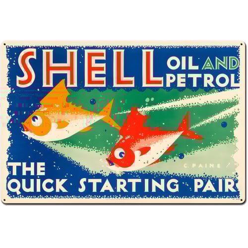 The Quick Starting Pair Shell Oil Fish Metal Sign - 36" x 24"
