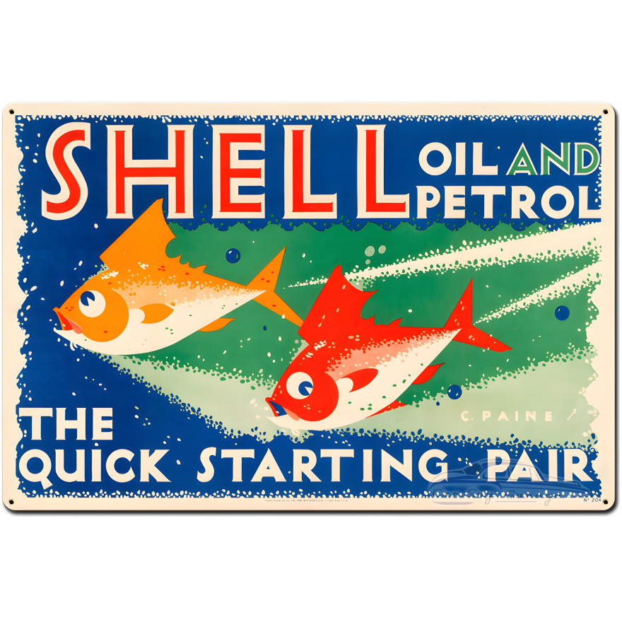 The Quick Starting Pair Shell Oil Fish Metal Sign - 36" x 24"