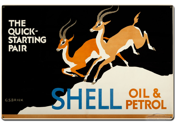 The Quick Starting Pair Shell Oil Gazelles Metal Sign - 36" x 24"