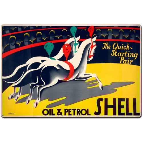 The Quick Starting Pair Shell Oil Circus Horses Metal Sign - 36" x 24"