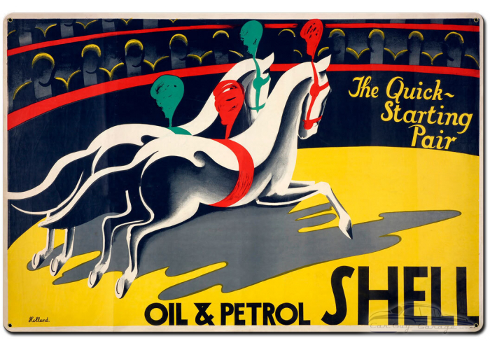 The Quick Starting Pair Shell Oil Circus Horses Metal Sign - 36" x 24"