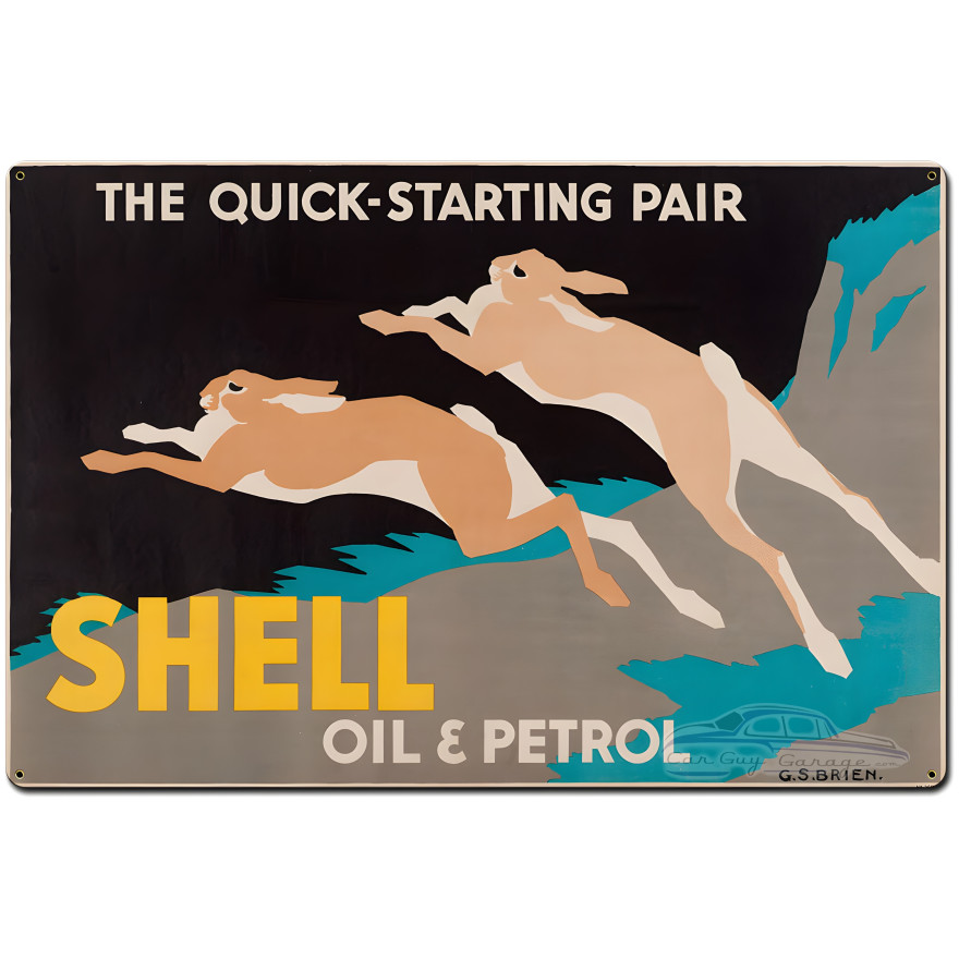 The Quick Starting Pair Shell Oil Rabbits Metal Sign - 36" x 24"