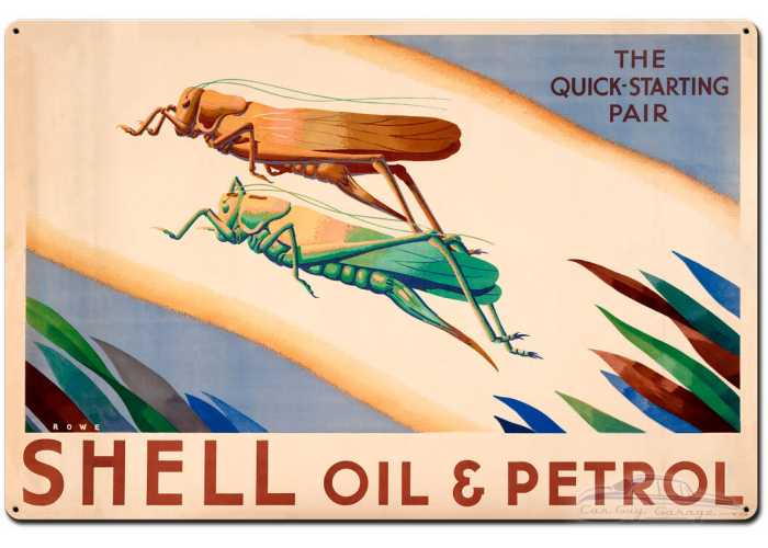 The Quick Starting Pair Shell Oil Grasshoppers Metal Sign - 36" x 24"