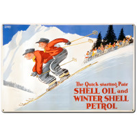 The Quick Starting Pair Shell Oil Ski Metal Sign - 36" x 24"