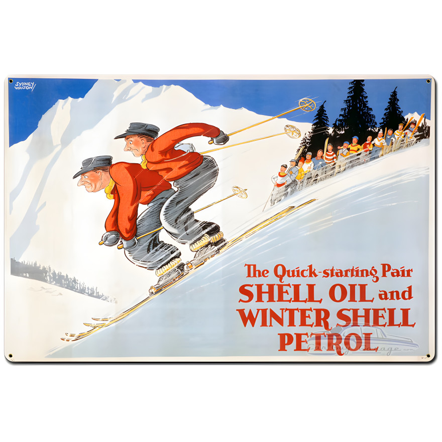 The Quick Starting Pair Shell Oil Ski Metal Sign - 36" x 24"