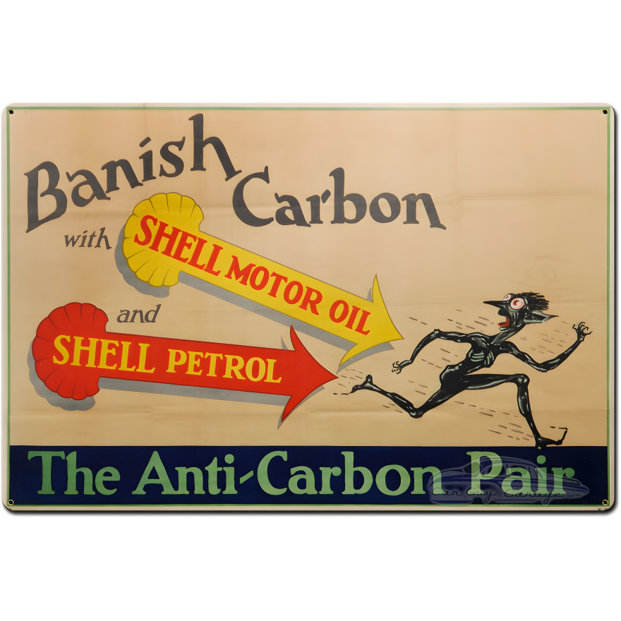 Banish Carbon Shell Motor Oil Metal Sign - 36" x 24"