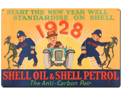 Shell Oil Petrol Fight Carbon Anti-Carbon Pair Metal Sign - 36" x 24"