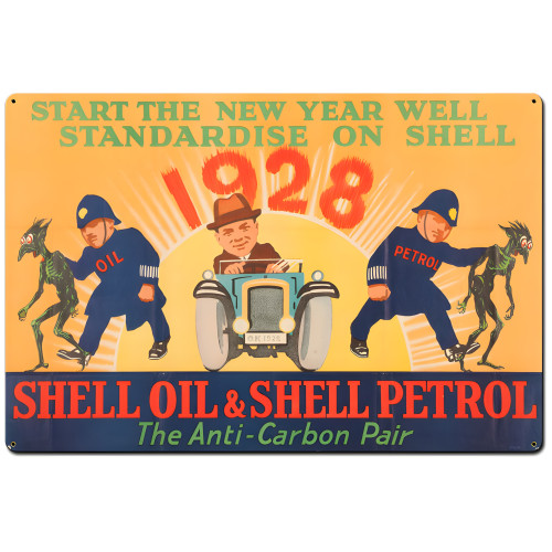 Shell Oil Petrol Fight Carbon Anti-Carbon Pair Metal Sign - 36" x 24"