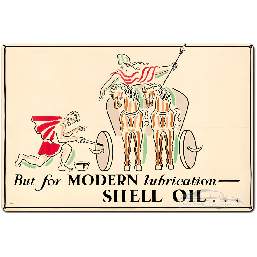 But Modern Lubrication Shell Oil Metal Sign - 36" x 24"