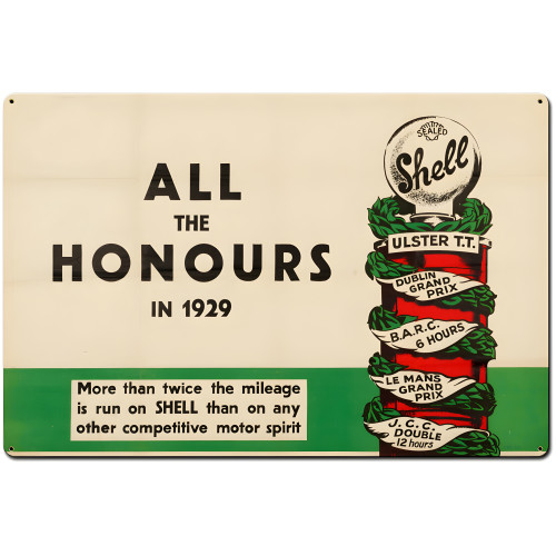 Shell All the Honours 1929 Metal Sign - 36" x 24"