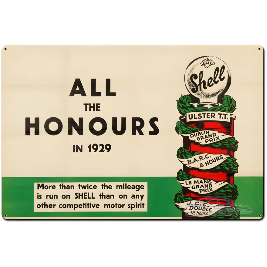 Shell All the Honours 1929 Metal Sign - 36" x 24"