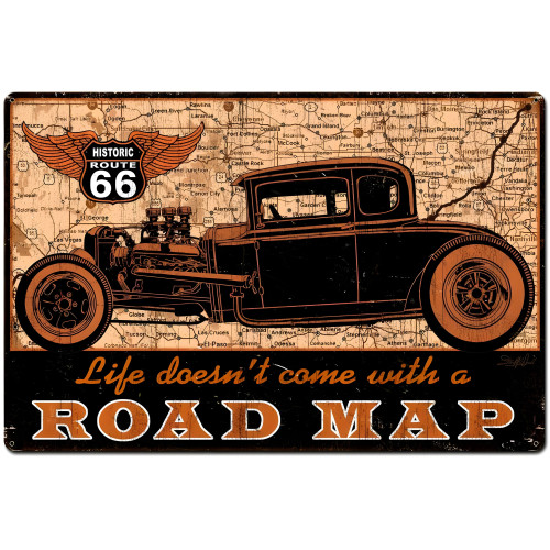Road Map Metal Sign - 36" x 24"