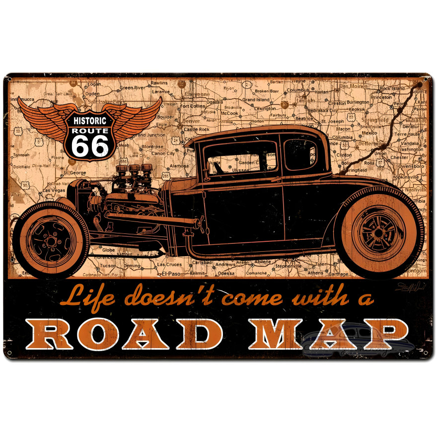 Road Map Metal Sign - 36" x 24"